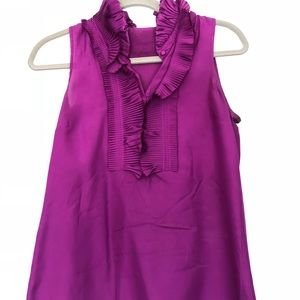 J Crew Silk Fushia Ruffle Sleeveless Blouse